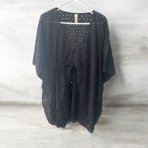 Sheer Black Eyelet Swim Cover-Up Tunic with Drawstring